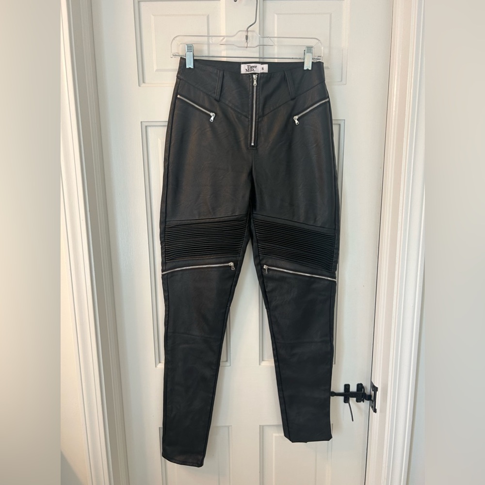Tiger Mist Black Faux Leather Moto Pant